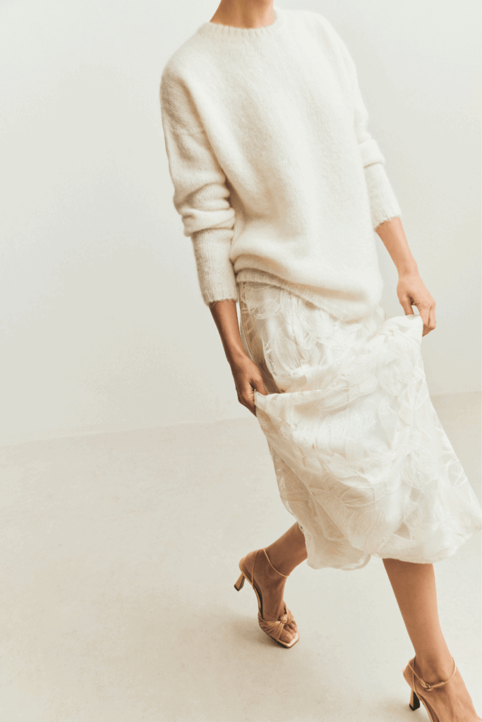 Vestido de novia con jersey de Bimani WHITE para preboda o boda íntima