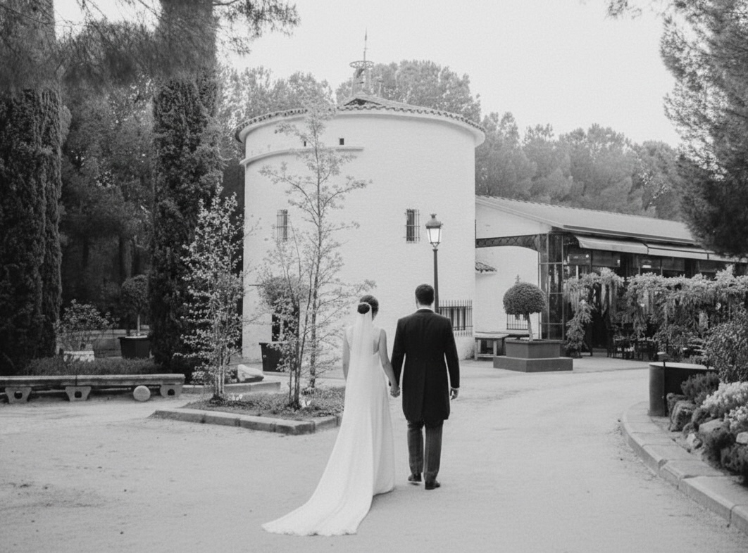 Novios entrando a la finca en Madrid