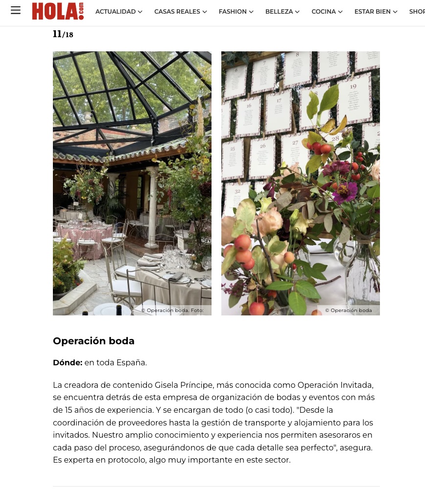 Operación Boda wedding planner destacada en HOLA Novias